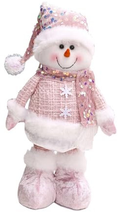perfk Weihnachts-Plüschpuppe in Rosa, skalierbare Höhe, weicher Stoff, Weihnachtsschmuck für Sofa-Dekor, Schneemann