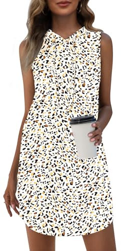 WNEEDU Sommerkleid Damen mit Kapuze Ärmelloses Sweatshirt Kleid mit Taschen Bunter Fleck XL