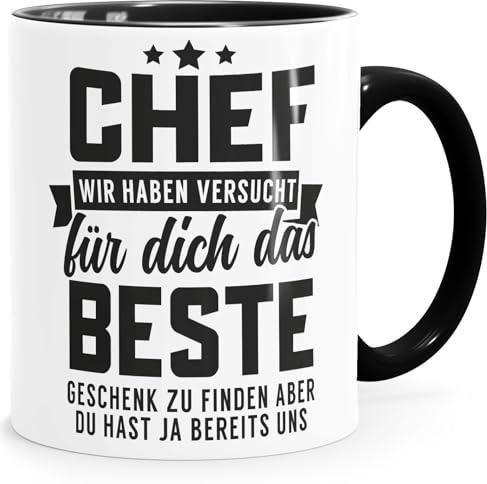 MoonWorks® Kaffee-Tasse Spruch Chef Wir haben versucht das beste Geschenk für dich zu finden Kaffeebecher lustig Bürotasse Weiss-innen-schwarz standard