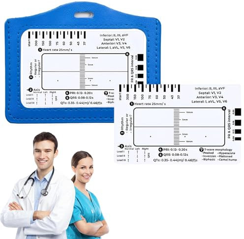 ECG 7 Step Ruler,WideSmart 2 Stück EKG-7-Stufen-Lineal EKG-Lineal Portable Pocket ECG EKG Card Ruler ECG Reference Guide with Protect Sheath,Ideales Hilfsmittel für Familien Studenten Sanitäter