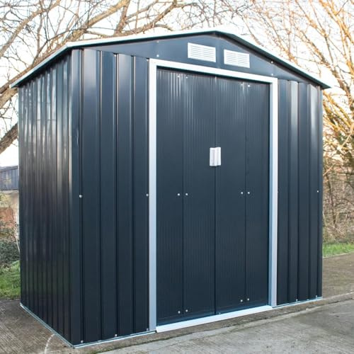 BPS® Deluxe Outdoor Apex Steel Garden Shed | Easy Assembly | Powder Coated | Quad Air Vents (7' x 6' Gray)