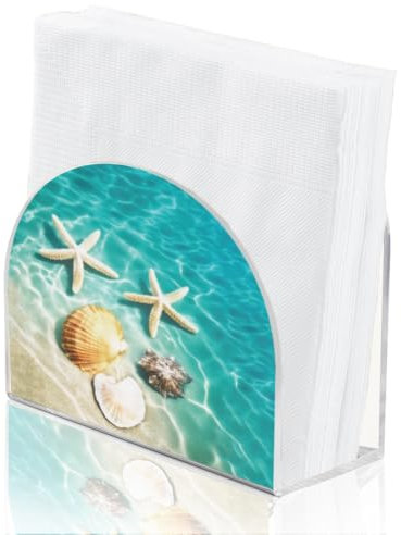 SUPERDANT Servilletero con forma de conchas oceánicas para mesas porta pañuelos de acrílico porta pañuelos con forma de estrellas de mar en la playa de acrílico servilletero