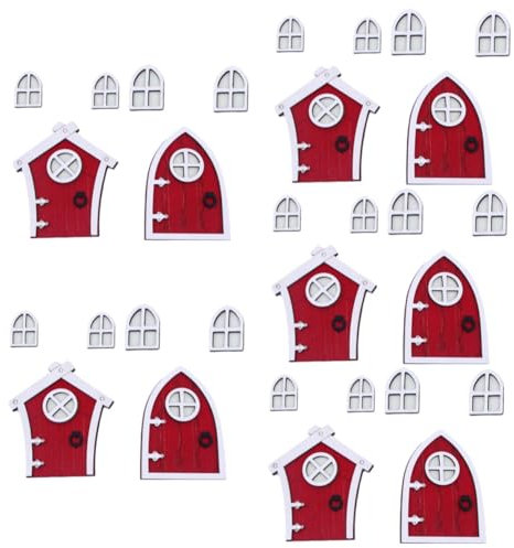 Supvox 10 Sätze Leuchtendes Elfentor Puppe Lichterketten im Freien künstlich Farn für kindergeschenke Baum hängende feenhafte Türdekoration Miniatur-Szenendekor MDF rot