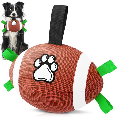 HETOO Hundespielzeug, Hundeball mit Nylon Seil, Premium Rugby Spielzeug für Mittlere Große Hunde Indoor & Outdoor Unterhaltung (Braun Weiß)
