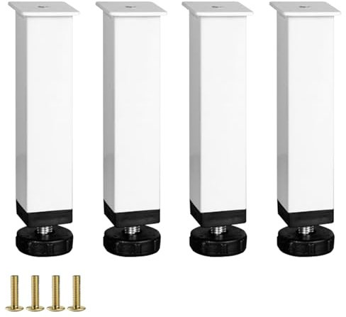 DJCYGG Lot de 4 Pieds pour Sommier à Lattes Universel Pattes de Support en Métal pour Lit,Pied pour Sommier Liaison Pieds de Meubles pour Le Cadre Central,avec Vis (28cm-30cm,Blanc)