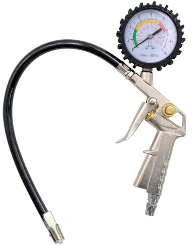 Reifendruckprüfer, Reifenfüller Geeicht Luftdruckprüfer Manometer, Druckluft Kompressor Zubehör, 220PSI Multifunktional Reifendruckmesser für Auto, Motorrad, Lkw und Fahrräder, 0-16 bar