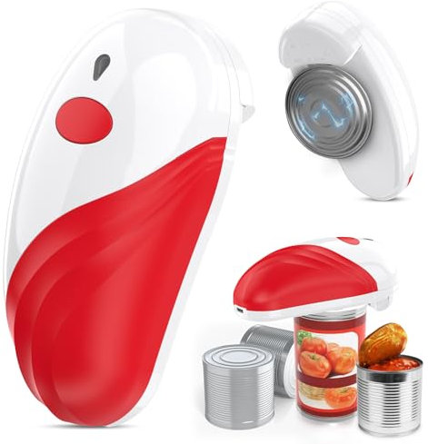Electric Can Opener, Rechargeable and USB Cable Automatic Can Opener with One-Touch Operation,Safe for All Can Sizes Kitchen Gadget Can Openers for Seniors, Arthritis and Mum (Red)