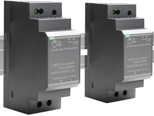 2 pezzi Alimentatore per barra DIN 30W 24V 1.5A: AC a DC Alimentatore a commutazione Trasformatore di alimentazione for guida AC 100V-240V Ingresso DC 24V Uscita