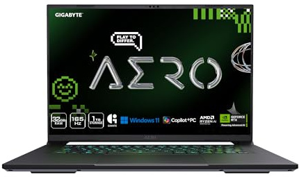 GIGABYTE AERO X16; Copilot+ PC - 165 Hz 2560 x 1600 WQXGA - NVIDIA GeForce RTX 5070 - AMD Ryzen AI 9 HX 370-1 TB SSD con 32 GB di RAM DDR5 - Windows 11 Home - Grigio siderale AERO X16 2 WHA3USCC. 64AH