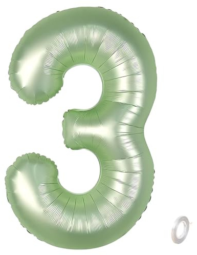 Balorise 40 Zoll Aluminium Luftballon Grün Zahl 3, Helium Unterstützt, Ballon Nummer 0-9, 10-100 (101cm), große Folienballons Dekoration für Geburtstagsfeier, Hochzeit, Jubiläum