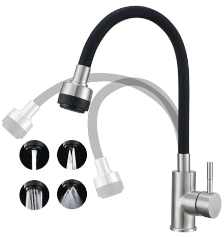 Wasserhahn Küche mit Flexibler Auslauf, 360°Drehbar Küchenarmatur mit 4 Sprühfunktionen Armatur Küche Einzelgriff Warm- und Kaltwasser Mischbatterie Küche