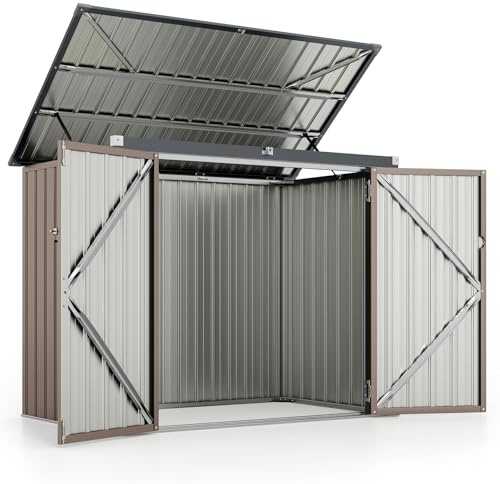 RELAX4LIFE Mülltonnenbox für 2 Mülltonnen, Müllbox mit 2 abschließbaren Türen & Klappdeckel, Müllhaus wasserdicht und wetterfest, Gartenhaus aus verzinktem Stahl, 172 x 101 x 130 cm, Hellbraun