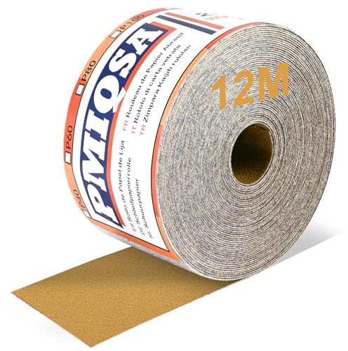 PMIQSA Rouleau De Papier Abrasif Auto-Agrippant Grain 150, 70 mm x 12 m | Papier De Verre Quartz pour Le Bois, Le MéTal, La Peinture, Le PlâTre pour Ponceuses Vibrantes et Manuelles