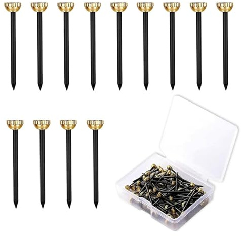 60PCS Brass Head Picture Wall Pins with Storage Box, Frame Hanging Nails | Sturdy iron nail with brass head, not easy to bend. Suitable for plaster walls & wood. Easy hammer-in, minimal wall damage