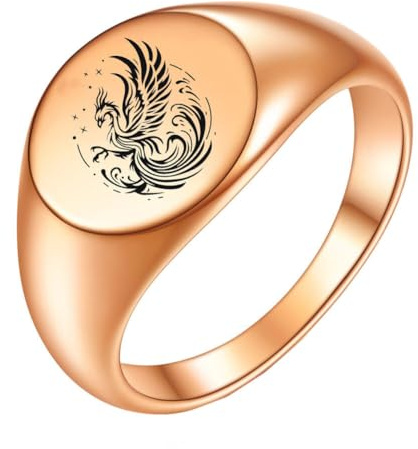 HIJONES Damen Herren Tier Phönix Edelstahl Ring Vintage Minimalist Personalisierter Hip Hop Schmuck Roségold Größe 57 (18.1)