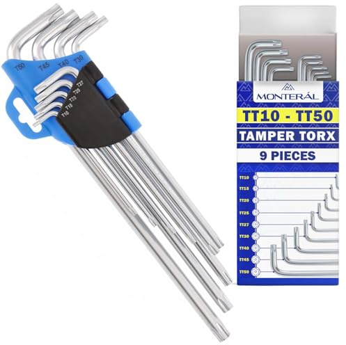 MONTERAL Schlüssel Tamper Torx Set Extra Lange TT10 – TT50 9 Stück | Torx Schlüsselsatz aus Chrom-Vanadium-Legiertem Stahl Gefertigt - MONTERAL
