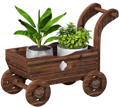 Outsunny Hochbeet Holz Pflanzbeet in Wagenform Frühbeet 68 x 38 x 52cm