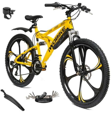 iWOBiKE Yellow Fang MTB Mountainbike 26 Zoll, 21-Gang Shimano Schaltung, Stahlrahmen, Fahrrad für Damen und Herren