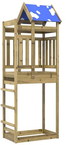 Ziaphsol Spielturm Braun aus massivem imprägniertem Holz 85 x 52,5 x 239 cm mit Zubehörset, für Garten, Terrasse und Hof, Spielhaus mit Rutsche und Kletterwand