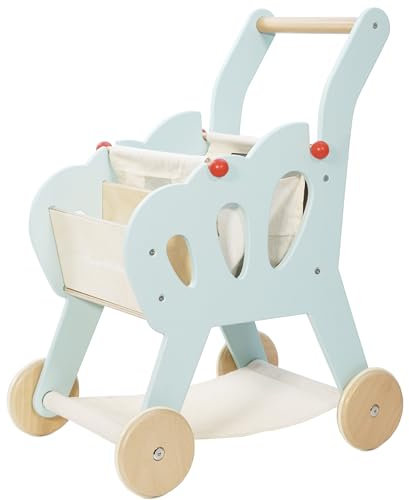 Le Toy Van – Honeybake Einkaufswagen aus Holz mit abnehmbarer Tasche | Supermarkt-Rollenspiel Lebensmittelladen TV316