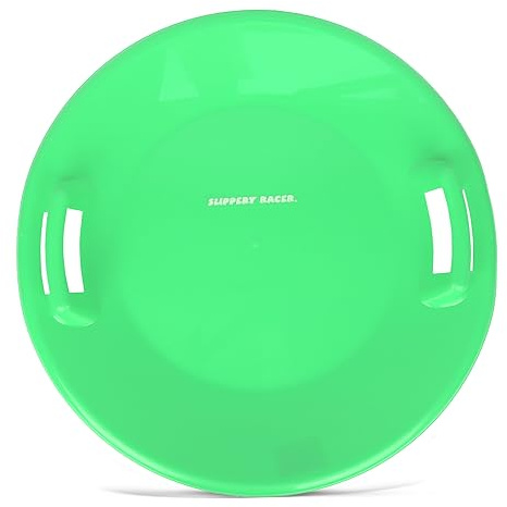 Slippery Racer Heavy-Duty Cold Resistant Downhill Pro Adults and Kids Plastic Outdoor Winter Saucer Disc Snow Sled with Handles (Green, 1 Pack)