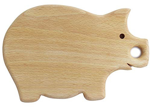 Frühstücksbrettchen aus Holz mit Tiermotiv Schwein inkl. Eierhalter, Geschenk für Kinder
