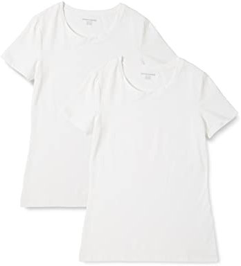 Amazon Essentials Women's Regular-Fit Short-Sleeve Crewneck T-Shirt, Pack of 2, White, M