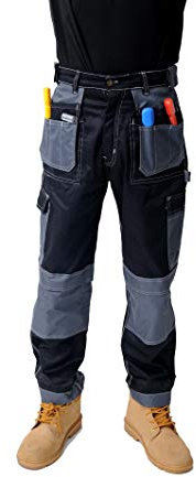 GRS Multi Pockets Mens Combat Cargo Work Trousers with Knee Pad Pockets, Black, 42 Waist - Regular