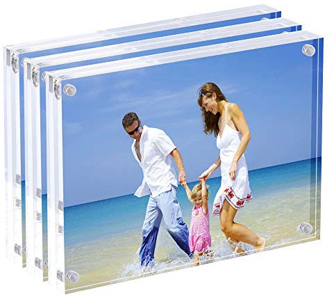 AMEITECH Cadre Photo 13 x 18 cm Acrylique, Magnétique, Cadres Photo, 10 + Support de 10 mm d'épaisseur en Bureau ou Une Table, Clair – Lot de 3