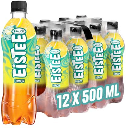 Rauch Eistee Lemon | Erfrischendster Eistee mit Zitronen Geschmack | Hergestellt aus hochwertigem Schwarztee und Hagebutte | Ideal für einen kalten Tee Genuss | 12x 500ml PET Flasche
