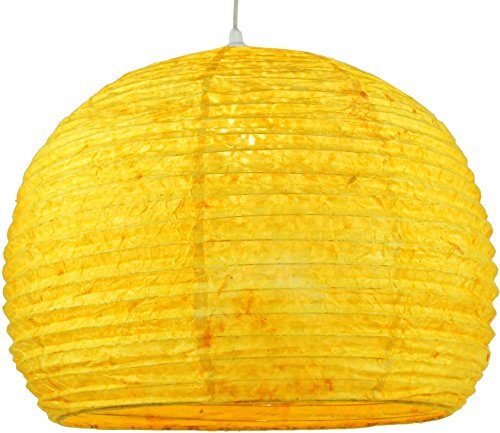 GURU SHOP Halbrunder Lokta Papierlampenschirm, Boho Hängelampe Coronada - Ø 40 cm Gelb