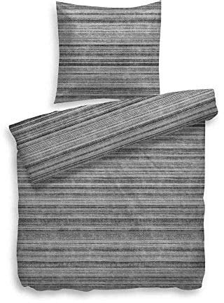 HNL Baumwolle Bettwäsche Streifen SEB Grau 135x200 cm + 80x80 cm