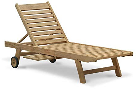 Teako Design Gartenliege Genua Teak unbehandeltes Massivholz Wetterfest Sonnenliege robust Teakholz Saunaliege Liege