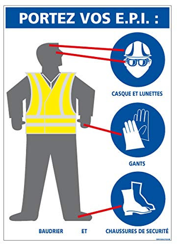 Panneau Consignes de Sécurité Portez vos E.P.I. - Dimensions 150x210 mm - Plastique rigide PVC 1,5 mm