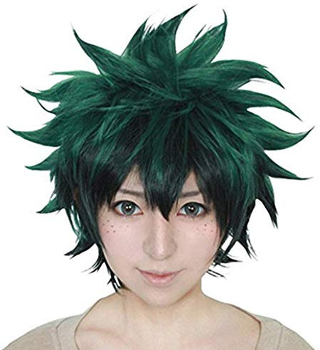 Anime Cosplay Perücke für My Hero Academia Izuku Midoriya Cosplay Deku Perücke Kurz Schwarz Grün Halloween Kostüm Lockige Perücke