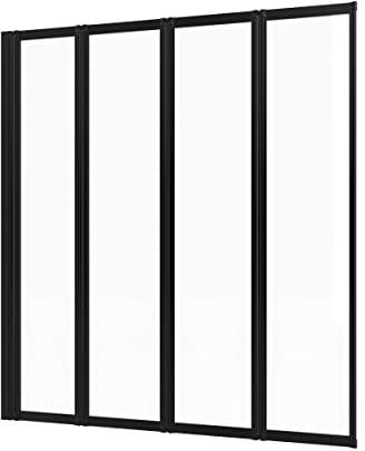AURLANE Pare Baignoire 4 Volets pivotants - Profiles Noir Mat - Verre Transparent 4mm - Tetra Black