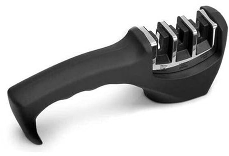 Easylife 3 Stage Knife Sharpener – Diamond, Tungsten and Ceramic Slots for Restoring and Honing Kitchen Blades – Manual Sharpener with Ergonomic Soft Grip Handle – Left or Right Hand Use