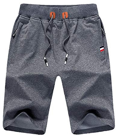 ZOXOZ Kurze Hosen Herren Shorts Sommer Jogginghose Kurz Baumwolle Gym Sweat Sport Fitness Shorts mit Reißverschluss Elastische Taille Grau XL