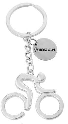 Porte-clés Vélo Et Cycliste Argenté Gravure Personnalisée Sur Médaille