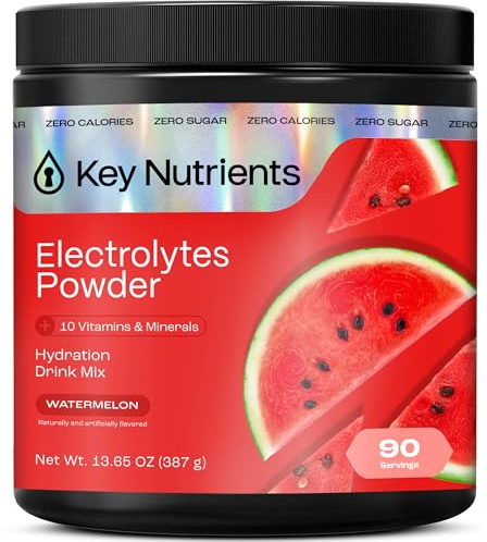 KEY NUTRIENTS Multivitamin Electrolytes Powder No Sugar for Recovery - Refreshing Watermelon Electrolyte Powder - Hydration Powder - No Calories, Gluten Free Electrolytes Powder - 90 Servings