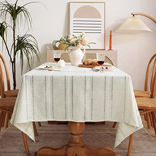 Chassic Leinen-Tischdecken im Bauernhaus-Stil, knitterfrei, waschbar, Esszimmer-Tischdecken für rechteckige Tische mit Hohlsaum, Elfenbeinfarben, 152,4 x 304,8 cm