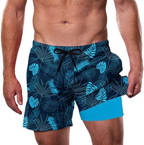 Dancinova Shorts de Bain Homme, Maillot de Bain Short Homme Boxer Trunks Doublure de Compression étanche Séchage Rapide de Imprimé Short