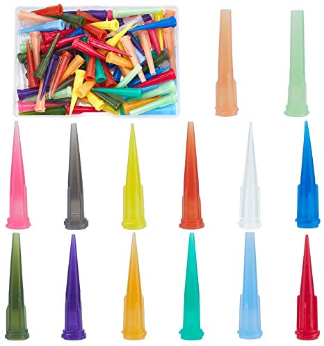 GORGECRAFT 14 Farben 112 STÜCKE Konischer Klebstoff-Flüssigkeitsspender Aus Kunststoff Nadelkopf Stumpfes Ende Nadelspitze Füllnadeln Abgabespitzen Zum Genauen Nachfüllen von Klebeflüssigkeit