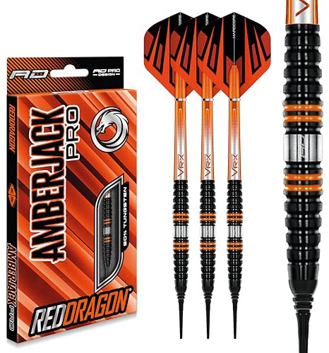 RED DRAGON Amberjack Pro 2 18 Gramm Softip Premium-Wolfram-Darts-Set mit Flights und Stielen