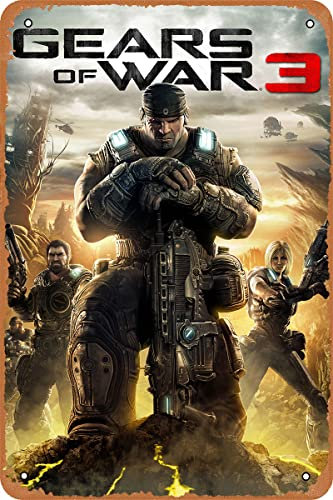 Clilsiatm Gears of War 3-Videospiel-Metall-Blechschild Spiel Poster (Vintage-Stil) 20,3 x 30,5 cm