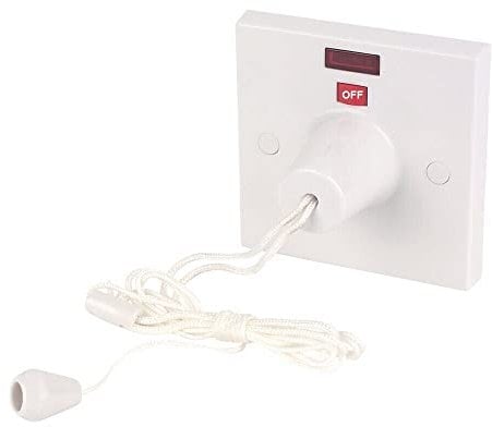 Mr. Gadget's Solutions® Electric Shower Ceiling Switch with Pull Cord 45 Amp Double Pole Isolator Isolation with Neon - White