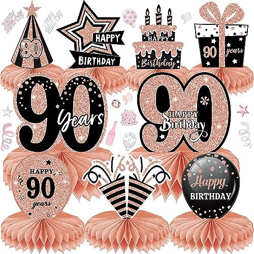 LWAIX 90 Geburtstag Deko Männer Frauen 10Stk Tischdeko Geburtstag Dekoration mit 30g Deko Konfetti für Waben-Tischdekoration Party Zubehör Tischdekorationen Papier (90)