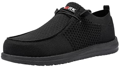 LARNMERN Slip On Steel Toe Shoes Men Lightweight Comfortable Walking Sneakers Safety Work Steel Toe Loafers(10.5 Men, Black)