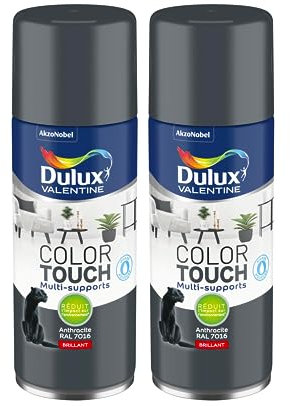 Dulux Valentine Peinture Intérieure et Extérieure Aérosol Color Touch - Brillant Anthracite 400 ml - Lot de 2