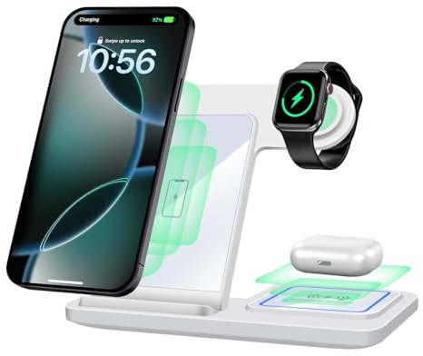 Wireless Charger,VNBBT 3 in 1 Wireless Charging Station Foldable for Apple iPhone/iWatch/Airpods,iPhone 16,15,14,13,12,11(Pro,Pro Max)/XR/XS/X,iWatch 10 Ultra 9 8 7 6 SE 5 AirPods(No Adapter)